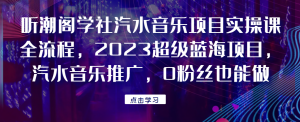 听潮阁学社汽水音乐项目实操课全流程，2023超级蓝海项目，汽水音乐推广，0粉丝也能做！网赚教程-副业赚钱-互联网创业-手机赚钱-网赚项目-98副业网-精品课程-知识付费-网赚创业网98副业网