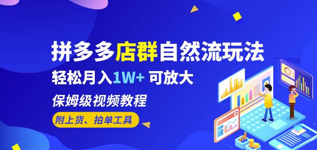 拼多多店群自然流玩法，轻松月入1W+保姆级视频教程(附上货、拍单工具)网赚教程-副业赚钱-互联网创业-手机赚钱-网赚项目-98副业网-精品课程-知识付费-网赚创业网98副业网