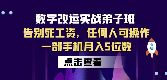 数字改运实战弟子班:告别死工资，任何人可操作，一部手机月入5位数网赚教程-副业赚钱-互联网创业-手机赚钱-网赚项目-98副业网-精品课程-知识付费-网赚创业网98副业网