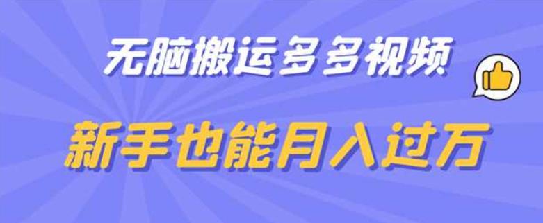 无脑搬运多多视频，新手也能月入过万[揭秘]网赚教程-副业赚钱-互联网创业-手机赚钱-网赚项目-98副业网-精品课程-知识付费-网赚创业网98副业网