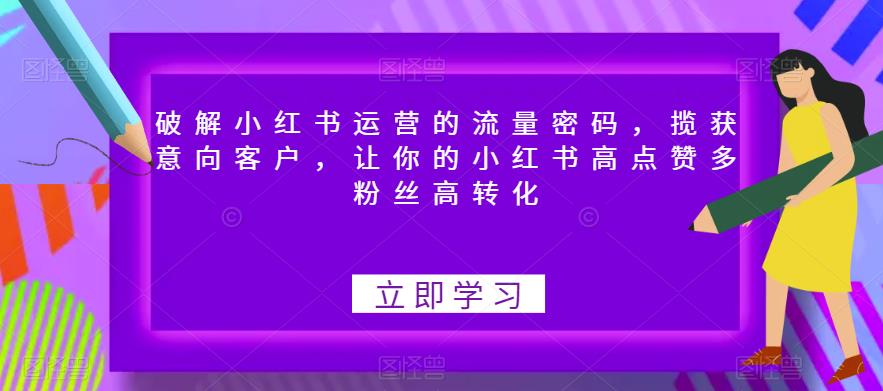 破解小红书运营的流量密码，揽获意向客户，让你的小红书高点赞多粉丝高转化网赚教程-副业赚钱-互联网创业-手机赚钱-网赚项目-98副业网-精品课程-知识付费-网赚创业网98副业网