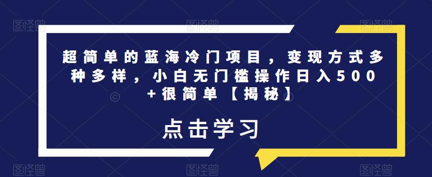 超简单的蓝海冷门项目，变现方式多种多样，小白无门槛操作日入500+很简单网赚教程-副业赚钱-互联网创业-手机赚钱-网赚项目-98副业网-精品课程-知识付费-网赚创业网98副业网