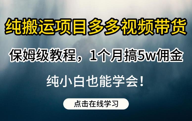 纯搬运项目多多视频带货保姆级教程，1个月搞5w佣金，纯小白也能学会[揭
秘]网赚教程-副业赚钱-互联网创业-手机赚钱-网赚项目-98副业网-精品课程-知识付费-网赚创业网98副业网