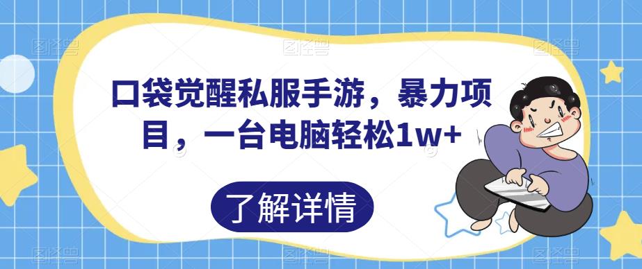 口袋觉醒私服手游，暴力项目，一台电脑轻松1w+[揭秘网赚教程-副业赚钱-互联网创业-手机赚钱-网赚项目-98副业网-精品课程-知识付费-网赚创业网98副业网